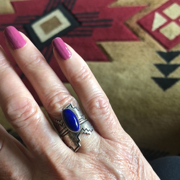 Sterling Silver and Blue Lapis Native Made Ring Adjustable - Picture 2 of 6